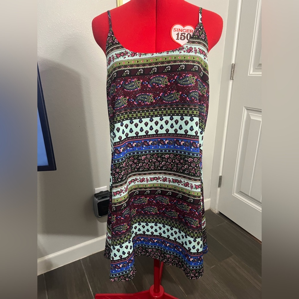 POETRY Slip Dress Burgundy Floral/Paisley Midi sleeveless, low back size Medium